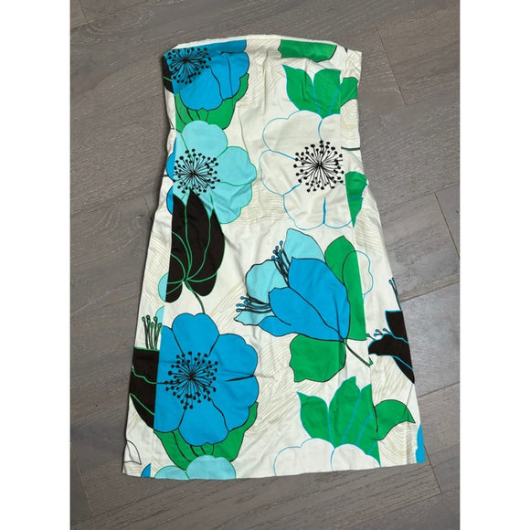 Banana Republic Dresses & Skirts - Banana Republic Dress Size 4 White Blue Green Strapless Hibiscus 70s Stretch